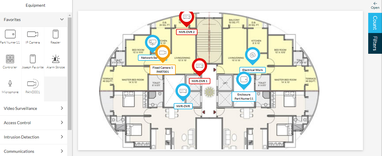 digital floorplan for lifecycle management for security systems