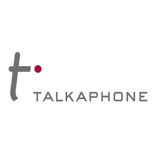 Talkaphone logo. Company name written in grey with the T symbol to its left.