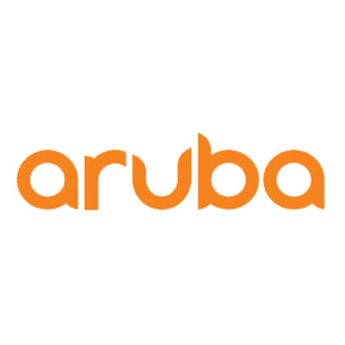 Aruba networking logo. Company name written in orange.