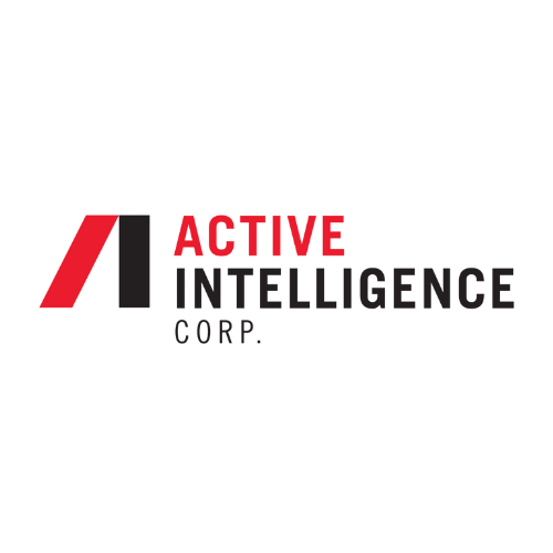Active intelligence logo. Company name written in red and black with the logo symbol to its left.