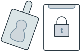Illustration of an access control badge and clipboard with a lock, symbolizing secure entry management.